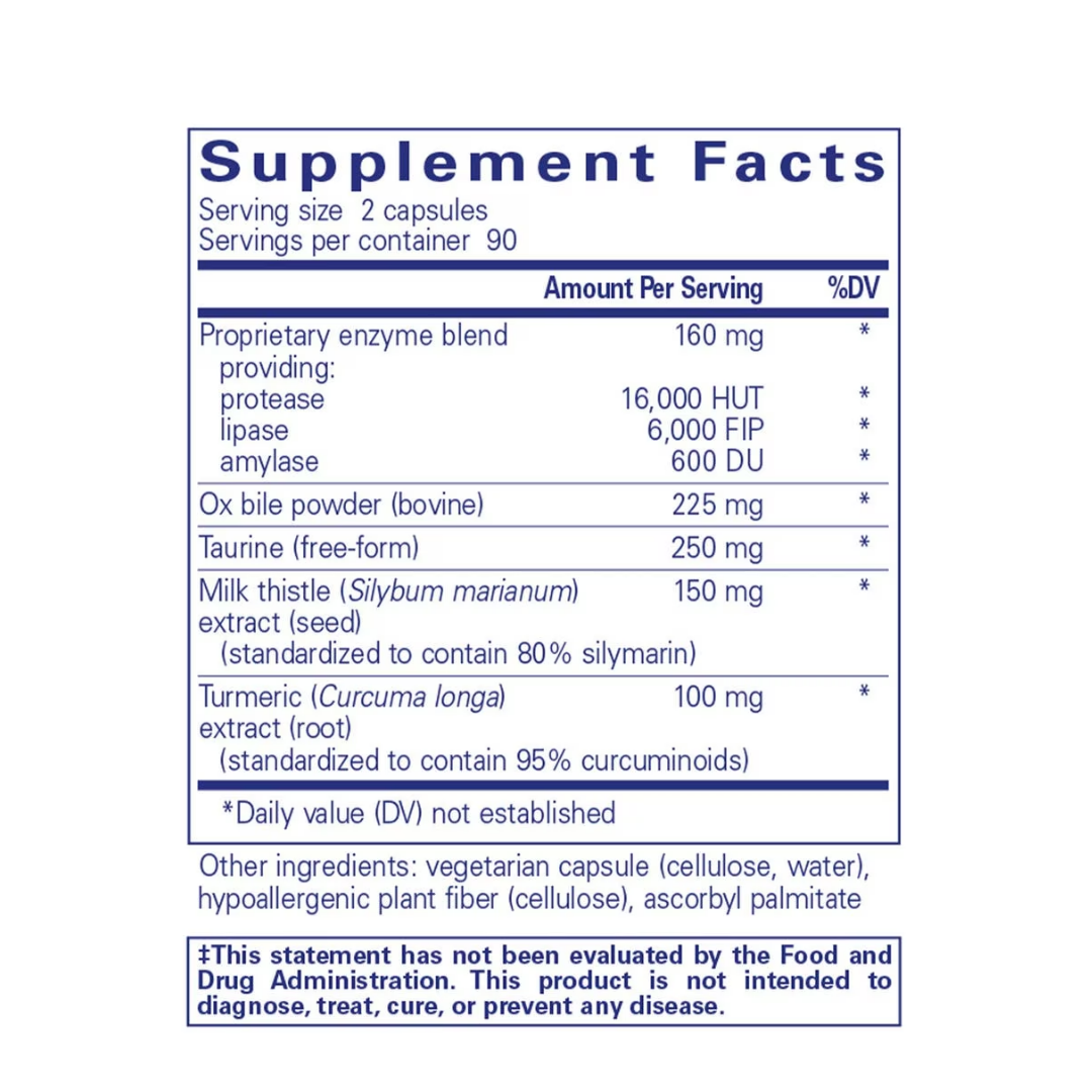 Pure Encapsulations Digestion GB label showing supplement facts and usage information