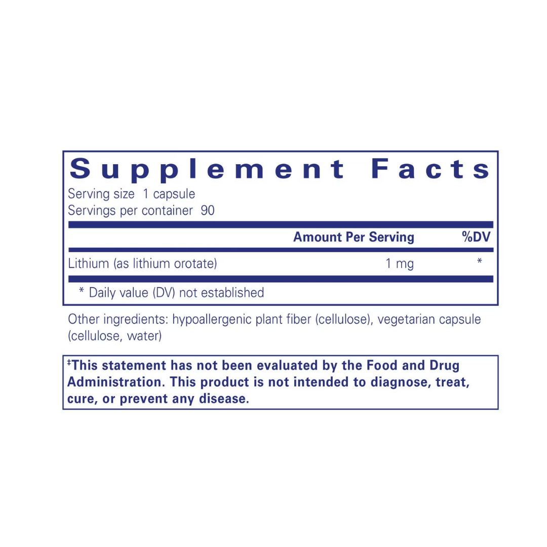 Pure Encapsulations Lithium Orotate 1 mg supplement bottle packaging image