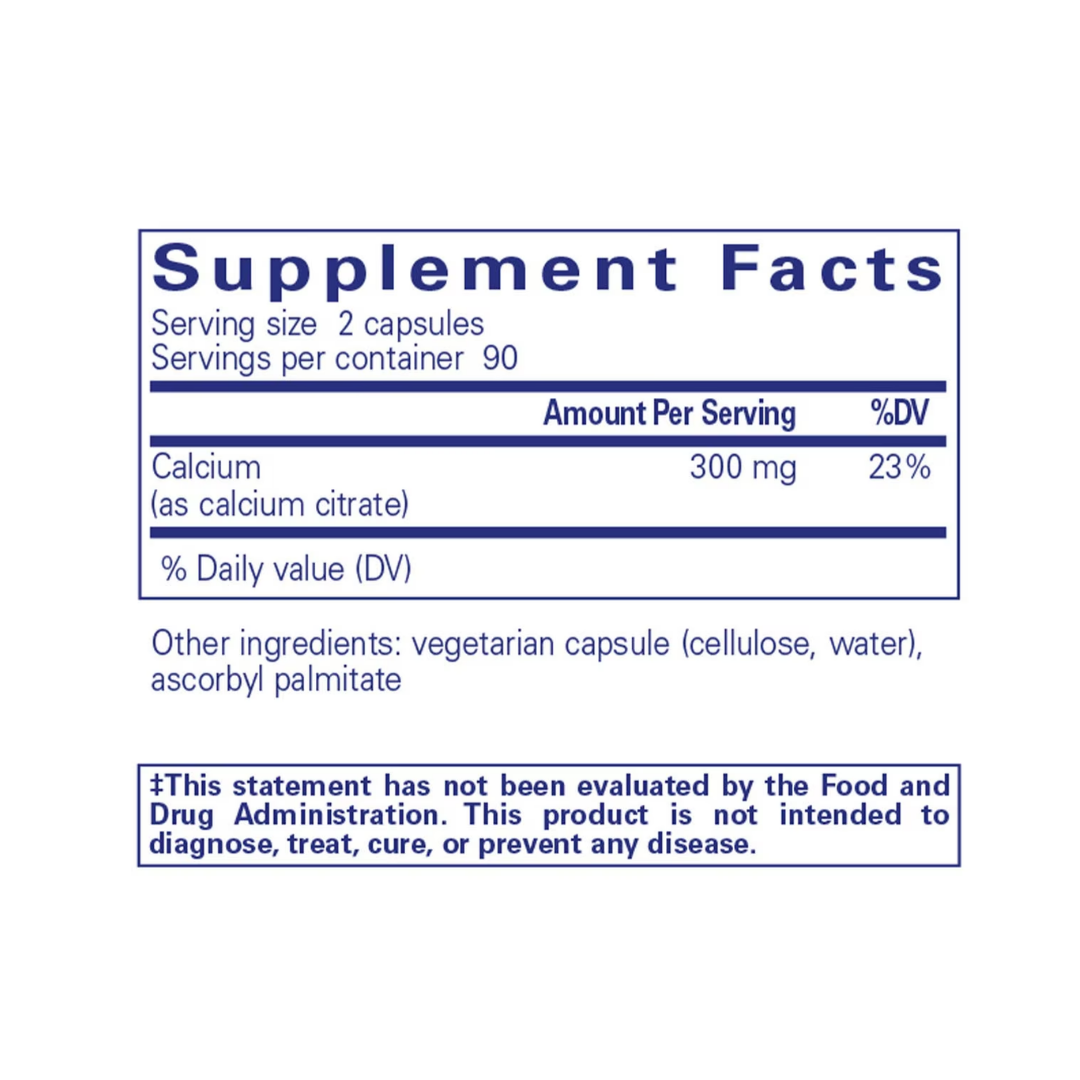 Pure Encapsulations Calcium Citrate bottle showing supplement packaging and branding