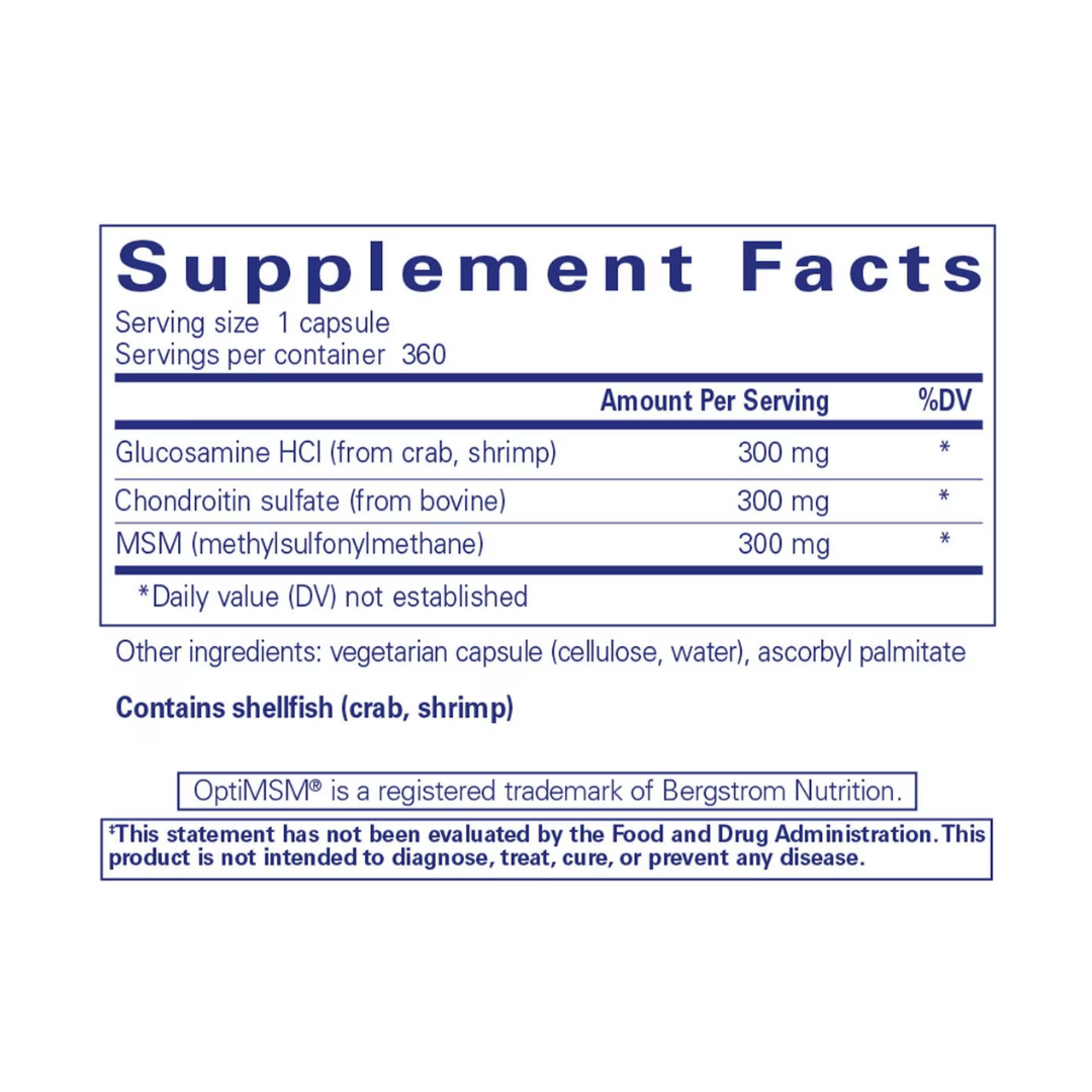 Pure Encapsulations Glucosamine Chondroitin with MSM supplement bottle packaging