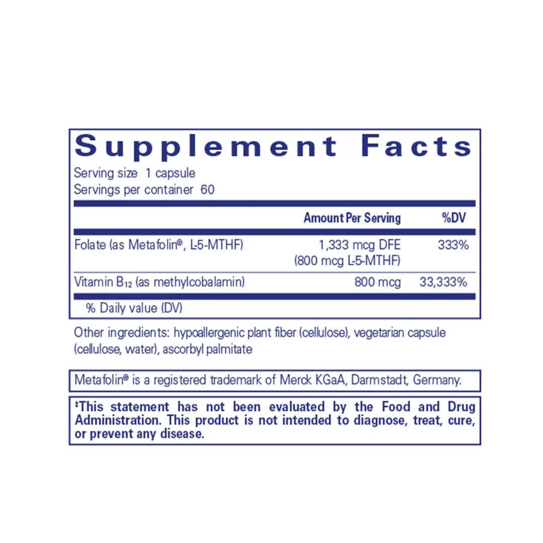 Pure Encapsulations B12 Folate bottle showing supplement packaging and branding