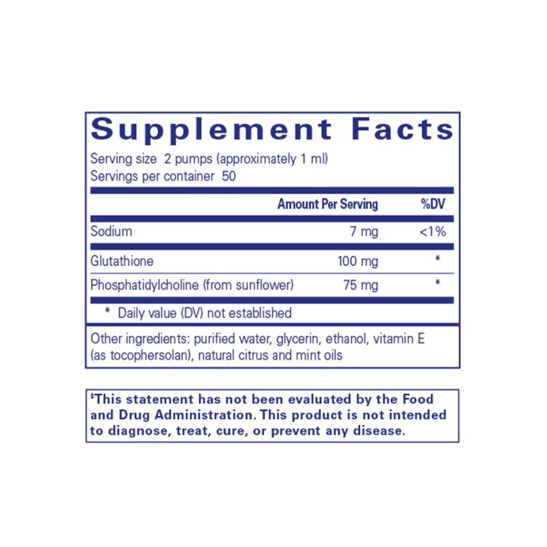 Pure Encapsulations Liposomal Glutathione Liquid supplement bottle packaging image
