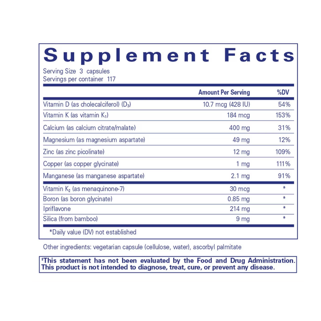 Pure Encapsulations CAL Plus with Ipriflavone label showing supplement facts and usage information