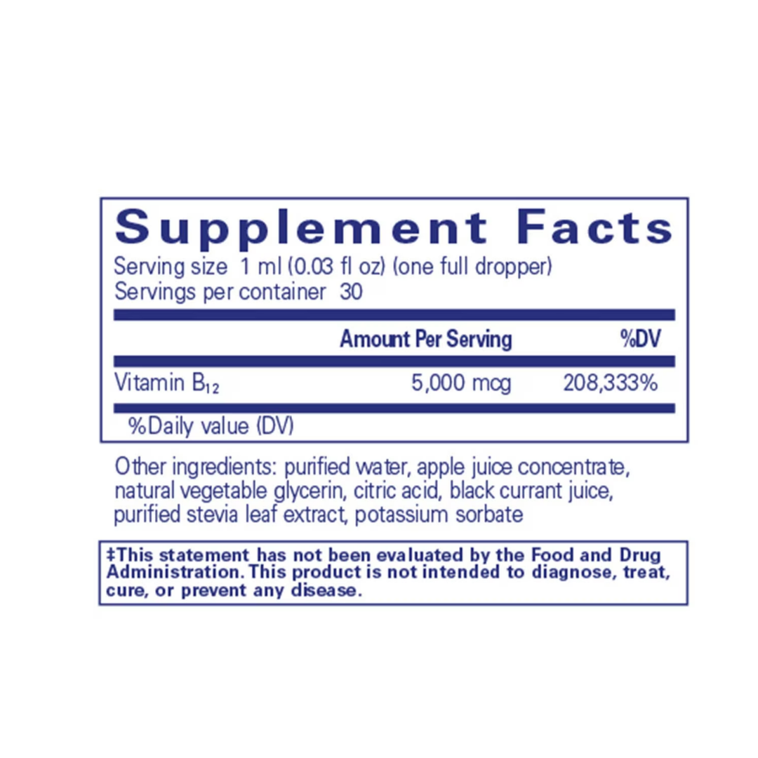 Pure Encapsulations B12 5000 Liquid bottle showing supplement packaging and branding