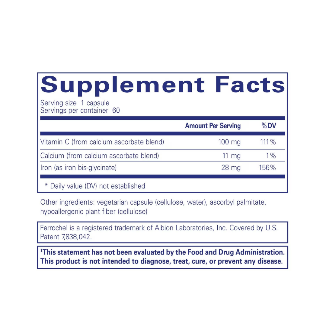 Pure Encapsulations OptiFerin-C 60 capsules supplement bottle packaging image