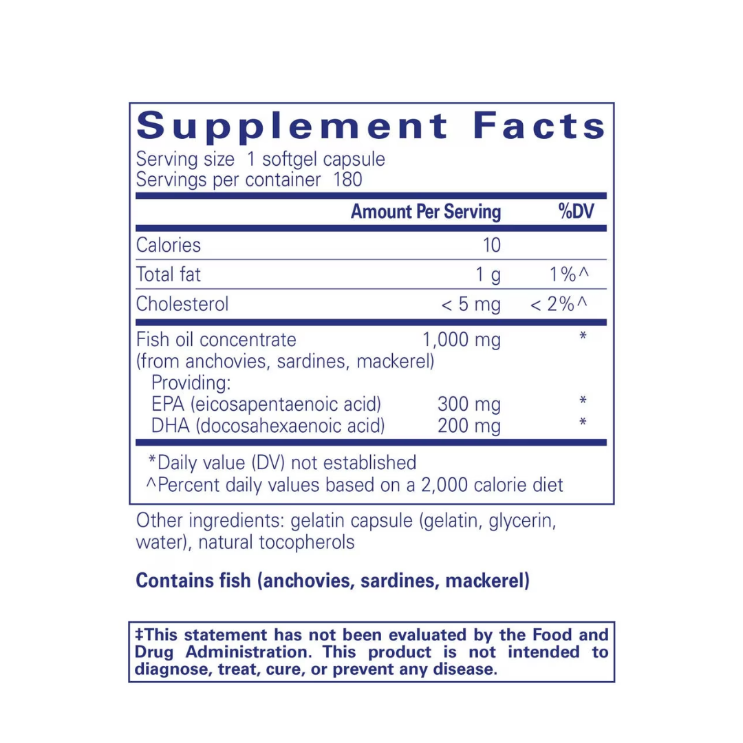 Pure Encapsulations EPA/DHA Essentials label showing supplement facts and usage information