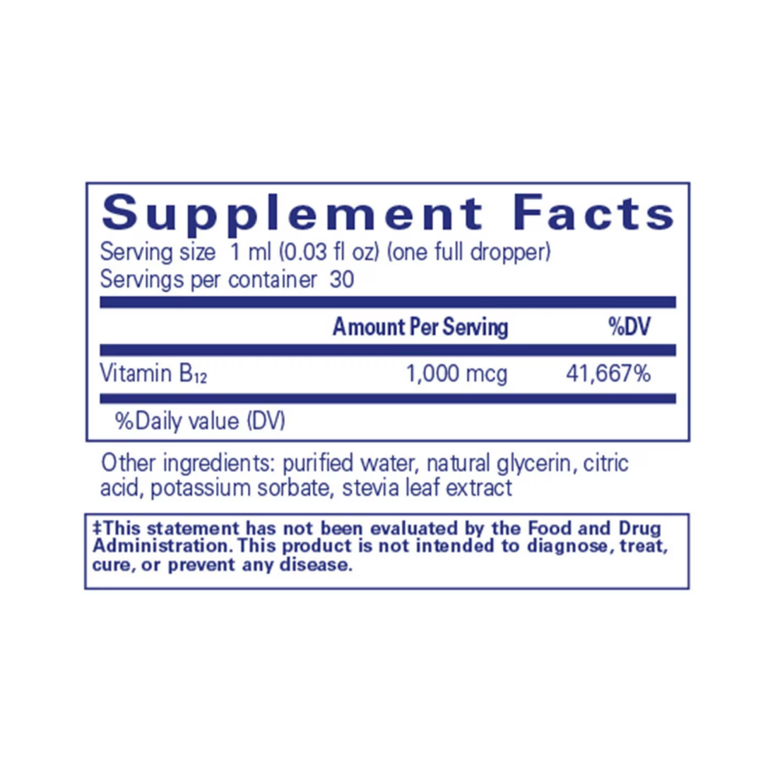 Pure Encapsulations B12 Liquid bottle showing supplement packaging and branding