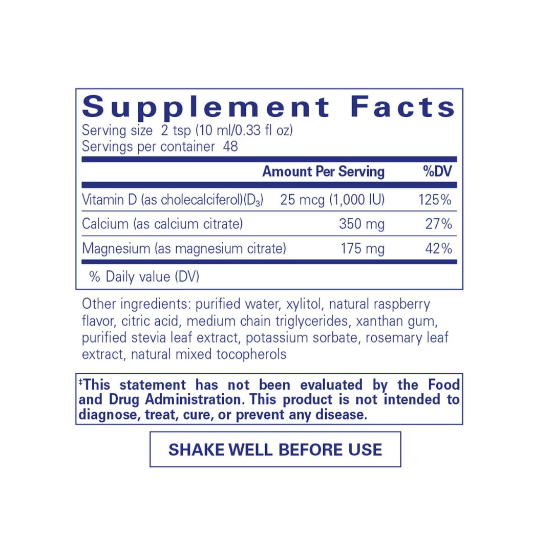 Pure Encapsulations Cal Mag D Liquid bottle showing supplement packaging and branding