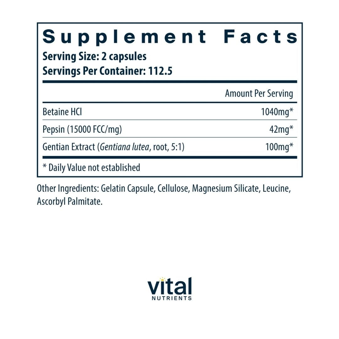 Vital Nutrients Betaine HCl Pepsin Gentian Root Extract