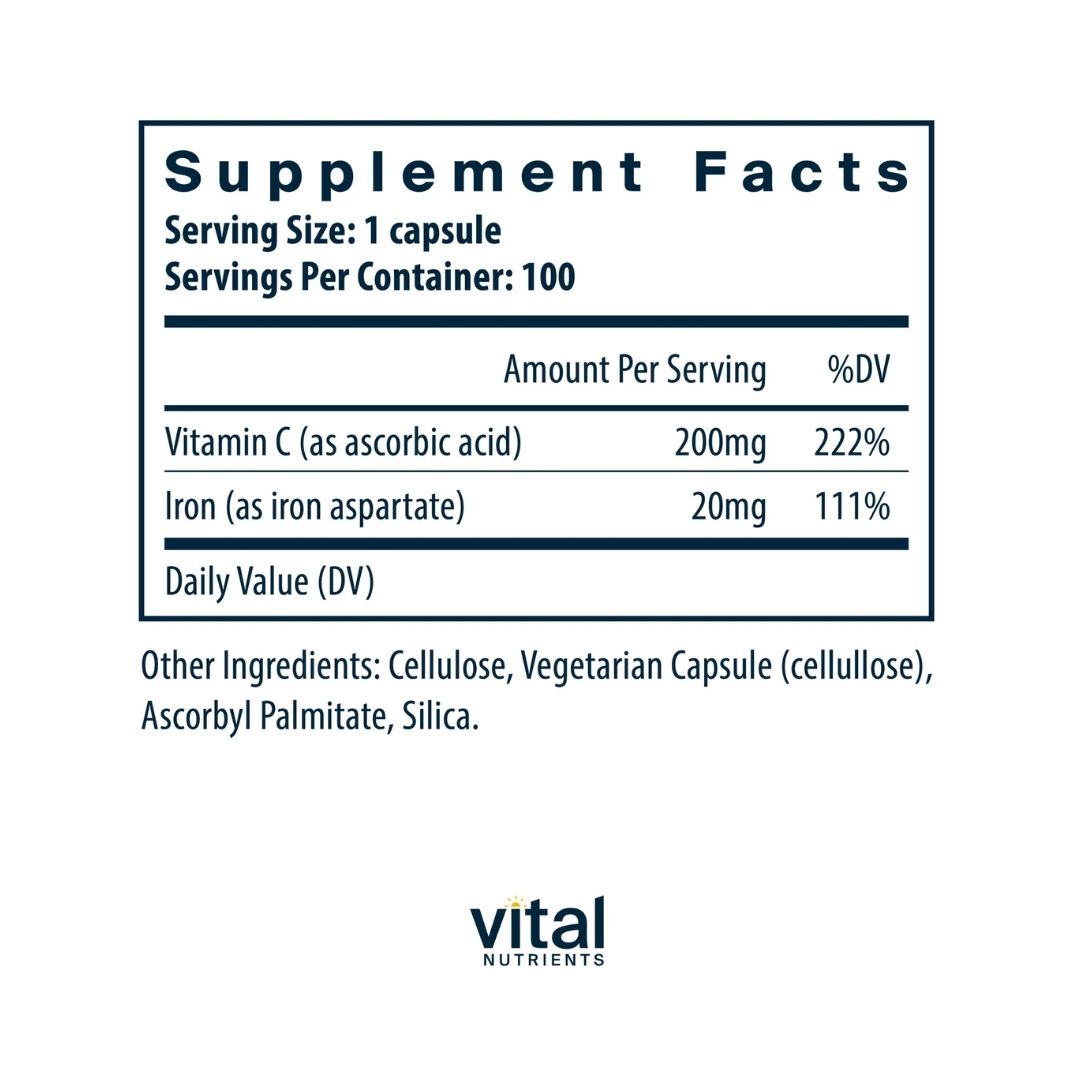 Vital Nutrients Iron Plus C 20mg/200mg