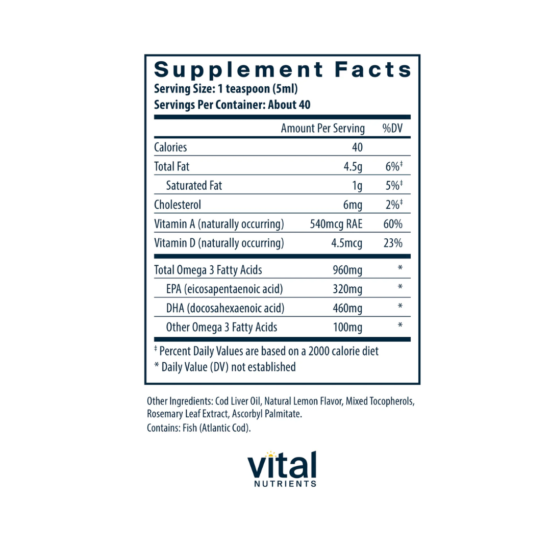 Vital Nutrients Ultra Pure® Cod Liver Oil 1025 Pharmaceutical Grade