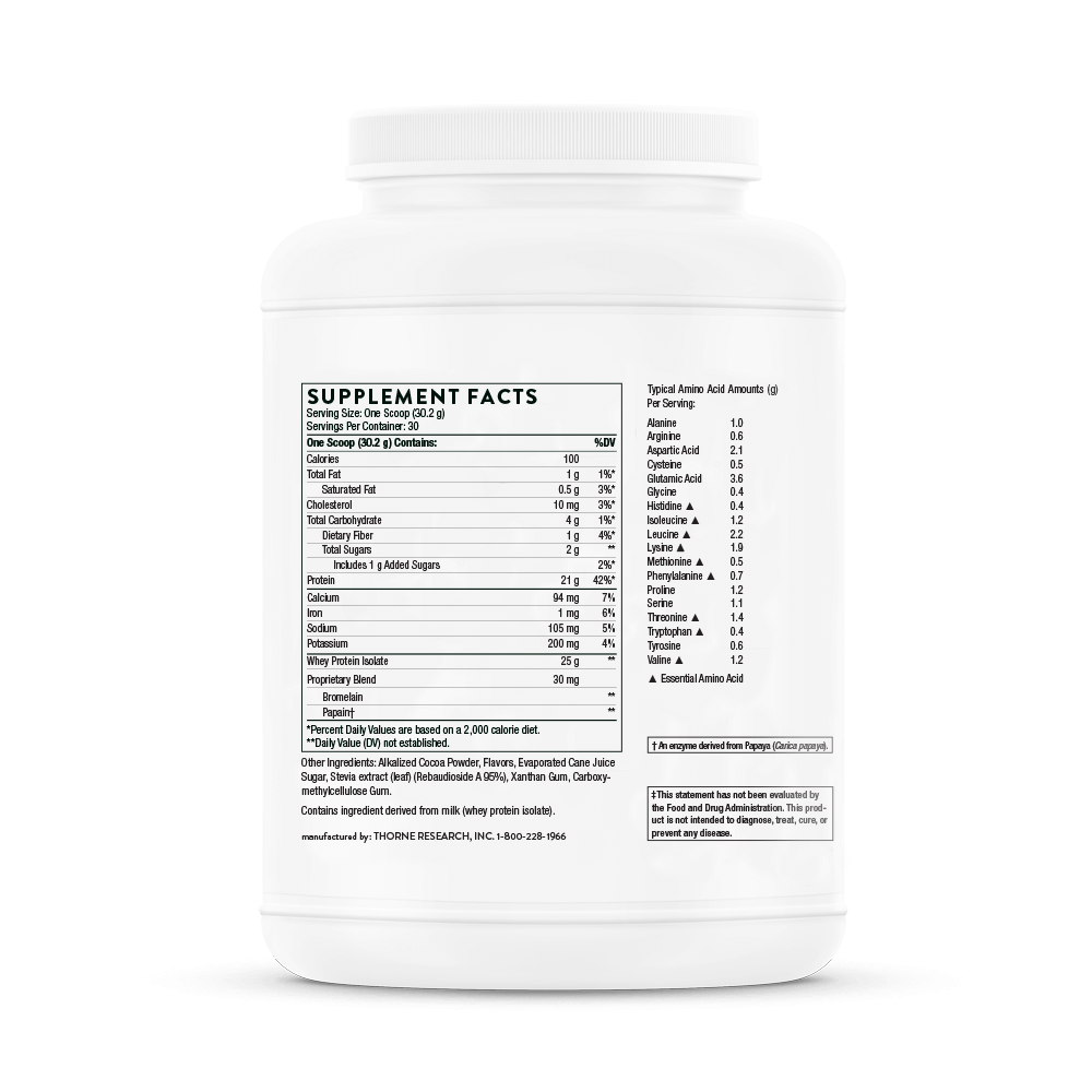 THORNE Whey Protein Isolate Chocolate NSF