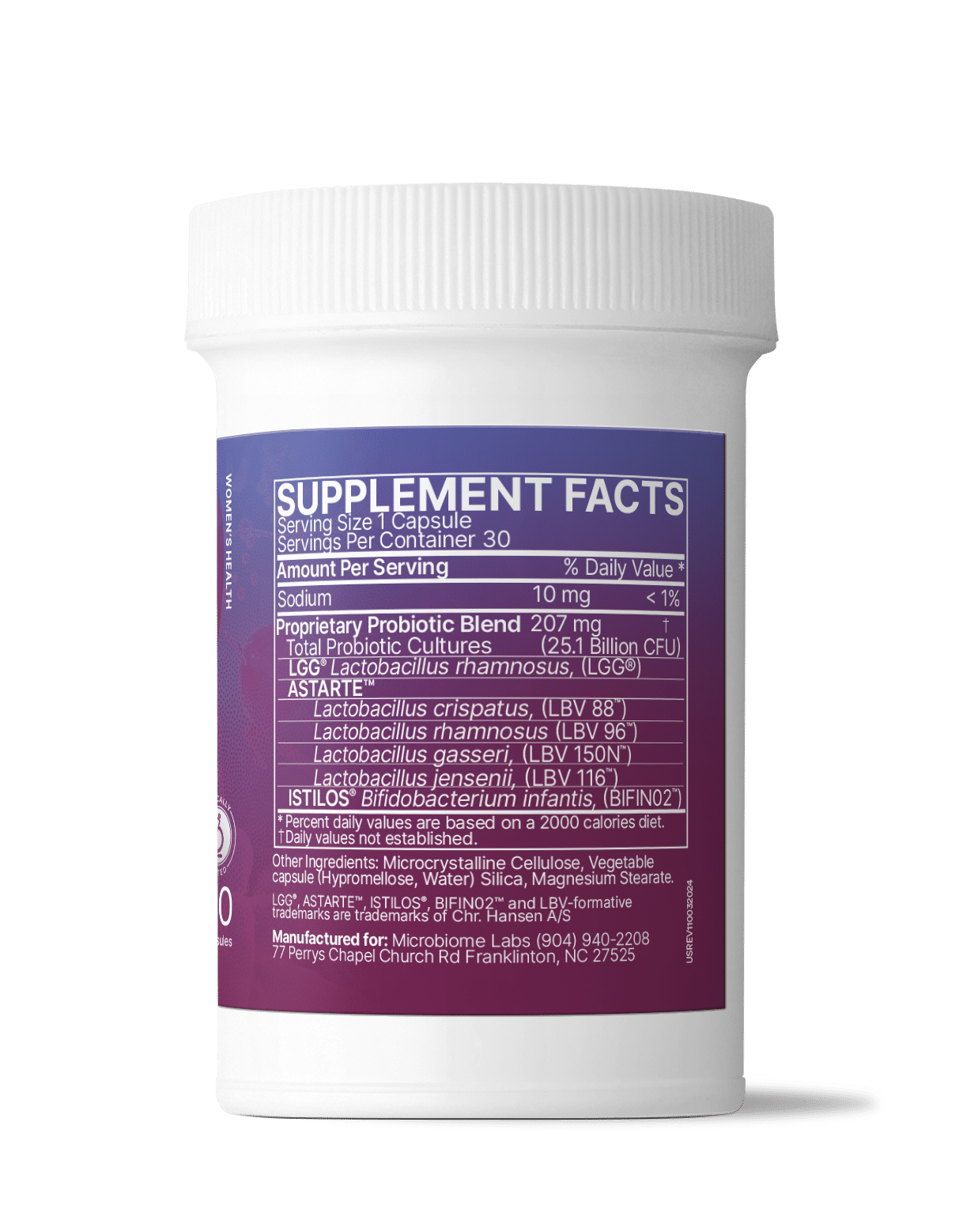 Microbiome Labs Pregnancy Support label with active ingredients & dosage