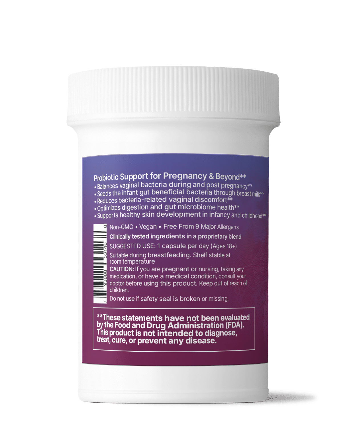 Microbiome Labs Pregnancy Support label with active ingredients & dosage