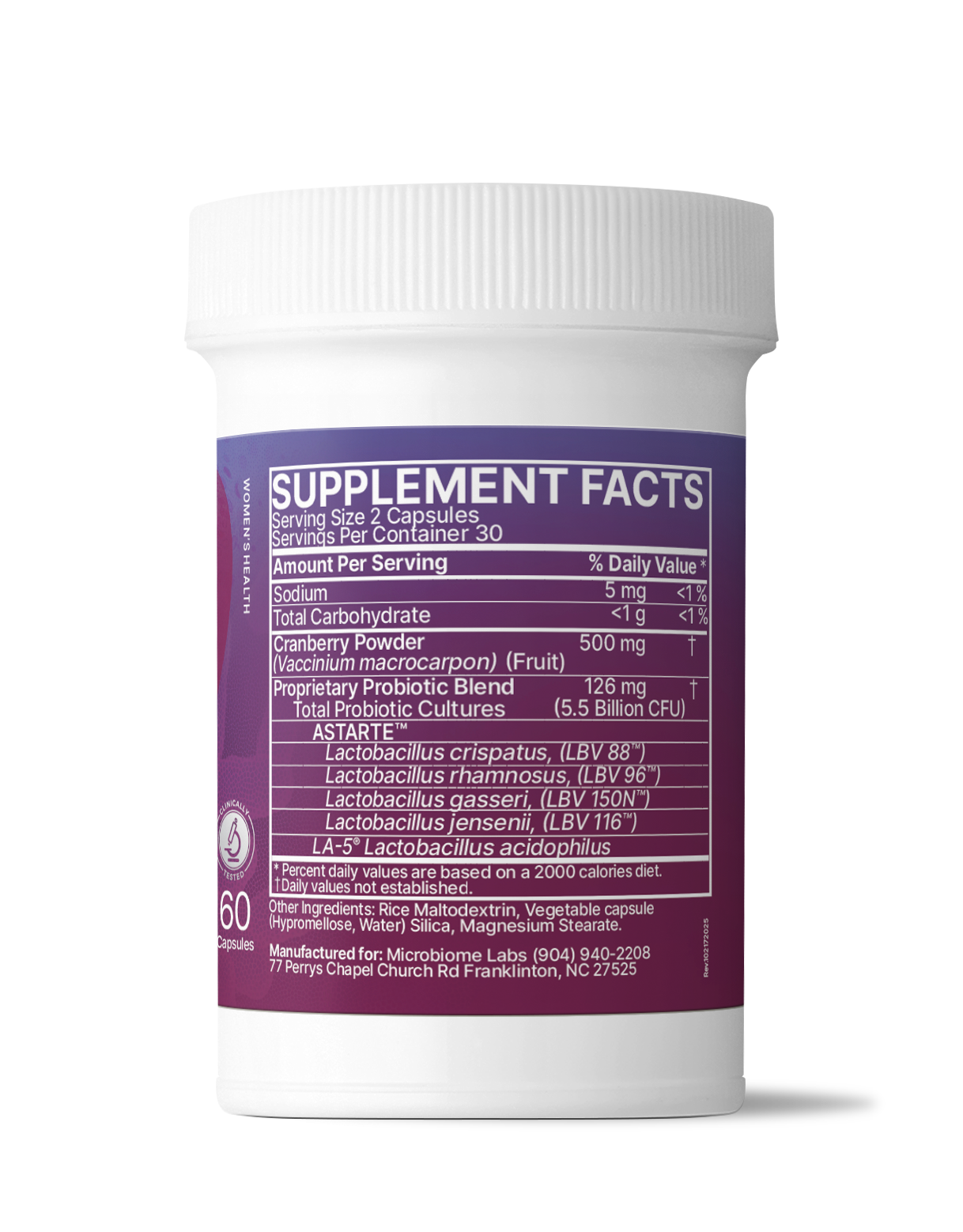 Microbiome Labs Vaginal Balance bottle showing branding and size