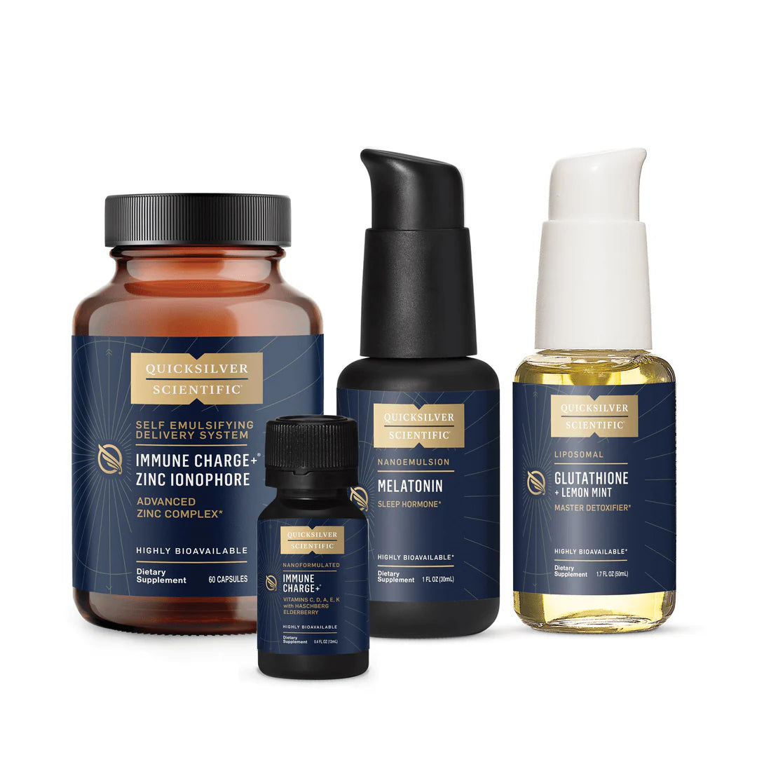QUICKSILVER Immune Essentials Bundle packaging showing immune-supporting ingredients and servings