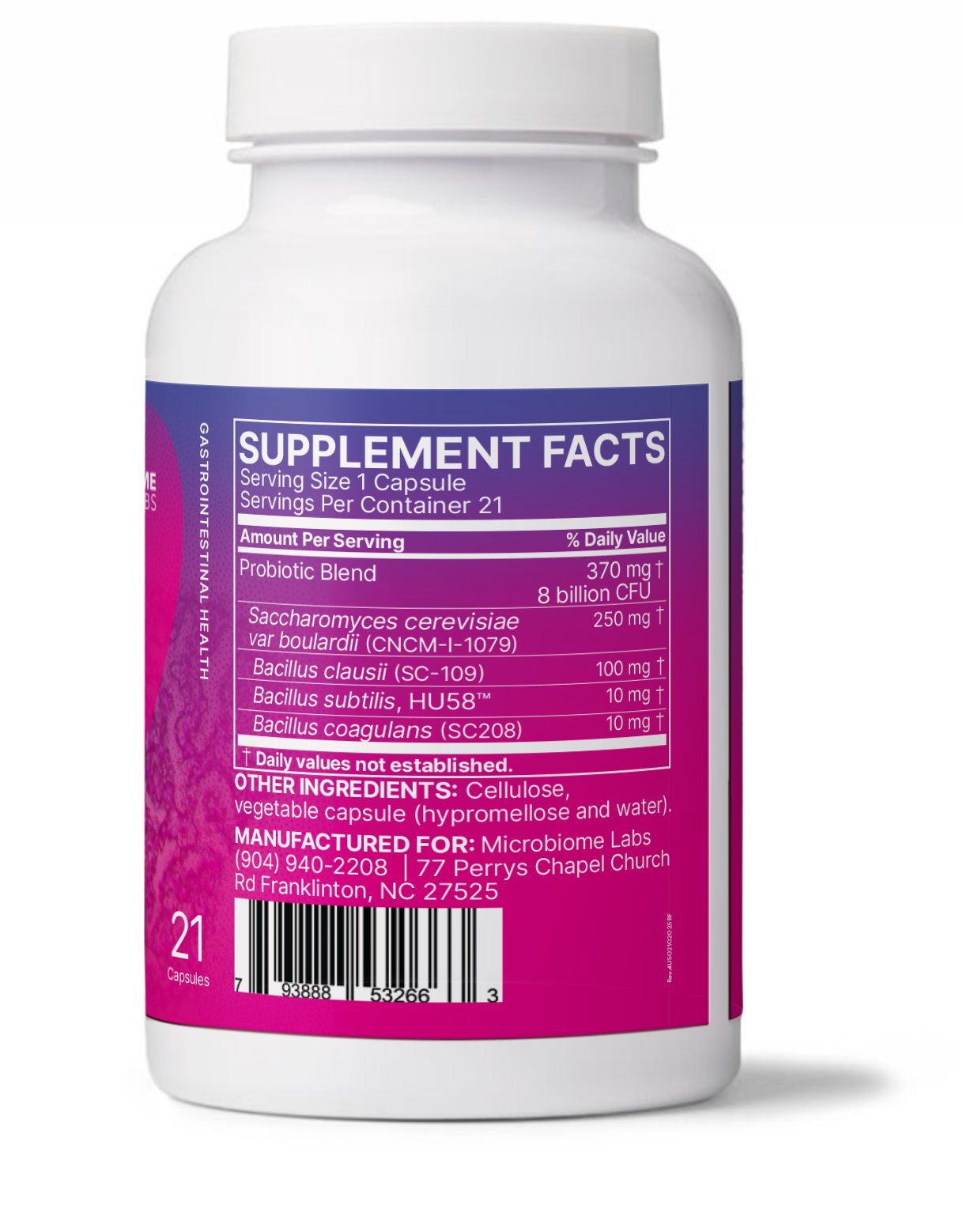 Microbiome Labs RestorFlora bottle showing branding and size