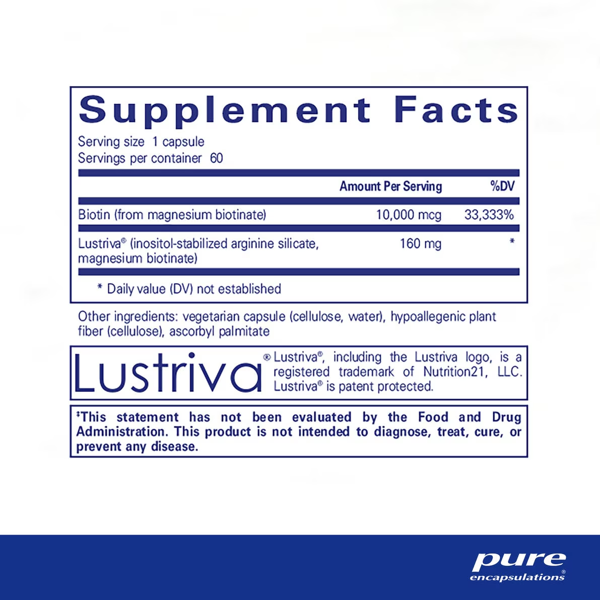 Pure Encapsulations Biotin Complex Hair and Skin bottle showing supplement packaging and branding