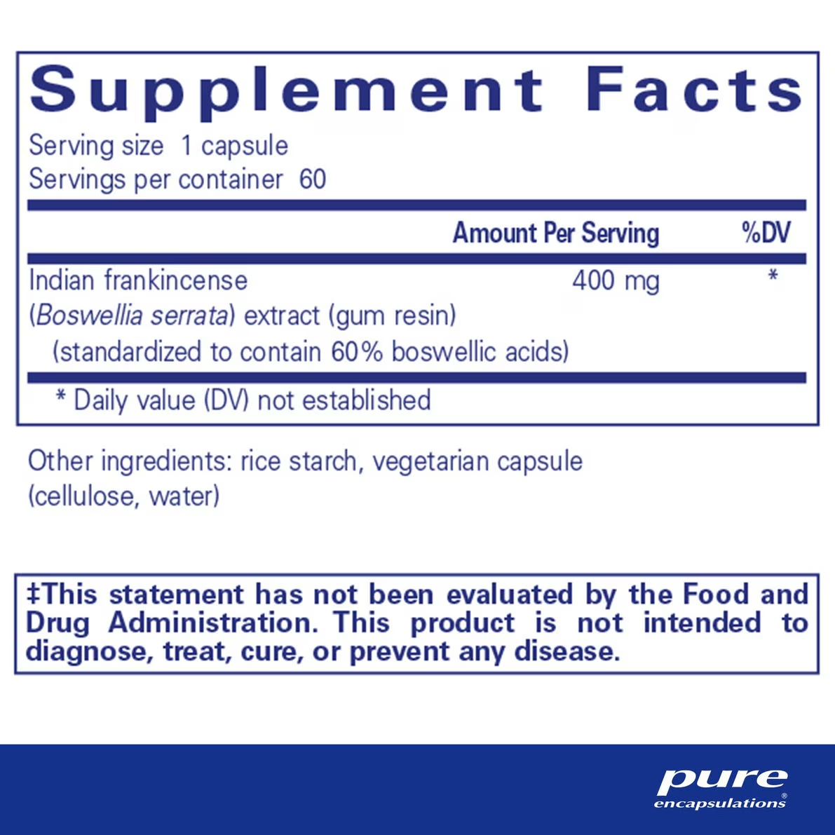 Pure Encapsulations Boswellia bottle showing supplement packaging and branding