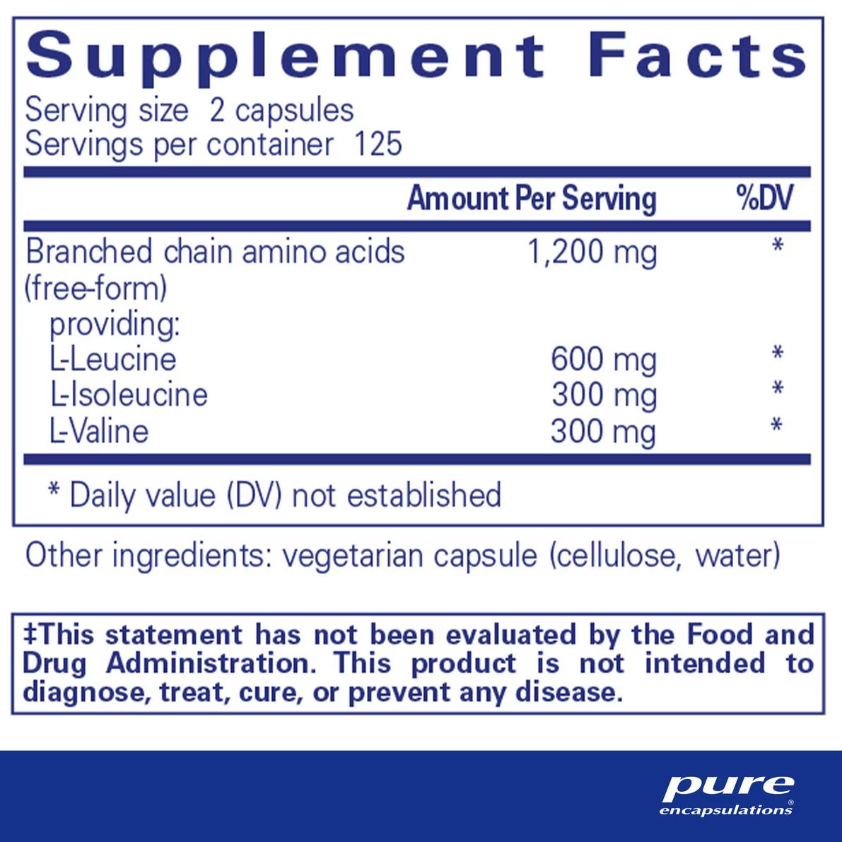 Pure Encapsulations BCAA Capsules bottle showing supplement packaging and branding