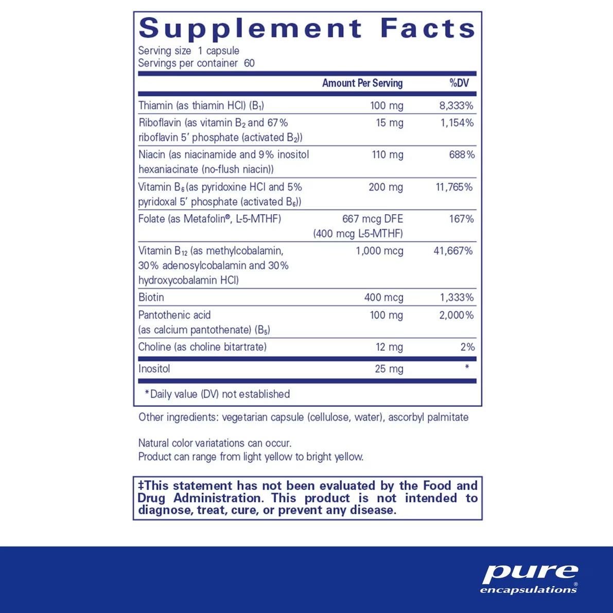 Pure Encapsulations B6 Complex bottle showing supplement packaging and branding