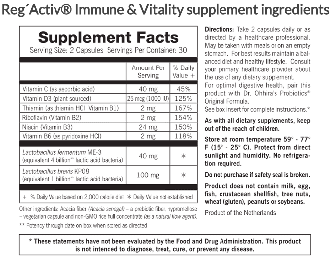 Dr. Ohhira Reg’Activ Immune & Vitality – 60 count (Vegetarian)