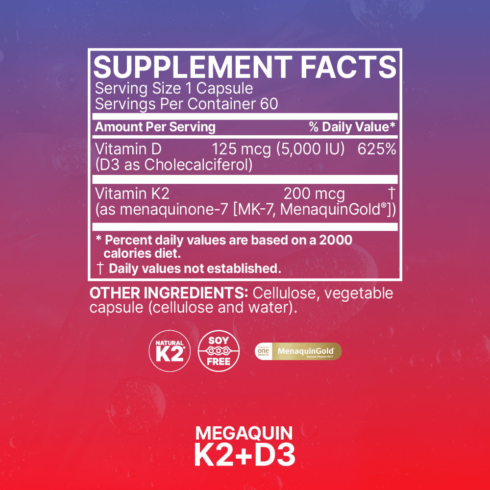 Microbiome Labs MegaQuin K2-D3 label with vitamin K2-D3 dosage & ingredients