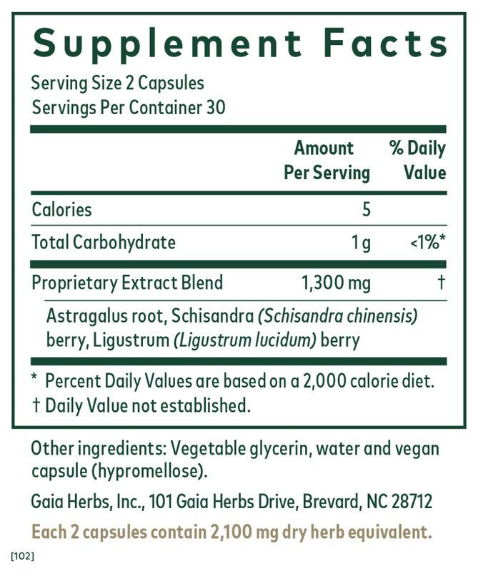 Gaia Herbs 3-1 Immune Formula label showing supplement facts and usage information